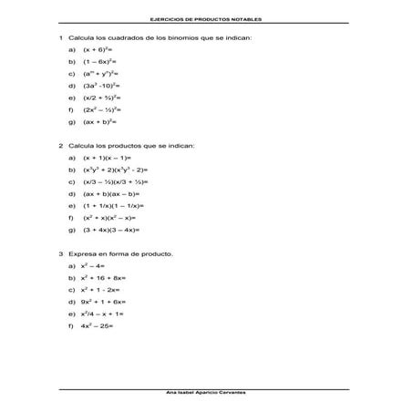 Ejercicios productos notables