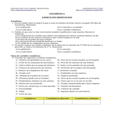 Ejercicios propuestos: ESTADÍSTICA