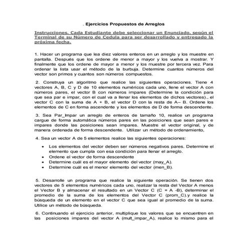Ejercicios propuestos de arreglos