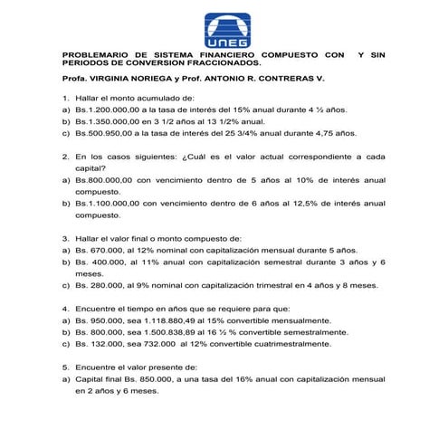 Ejercicios propuestos tema 2. sistema financiero compuesto Prof. Antonio Cont...