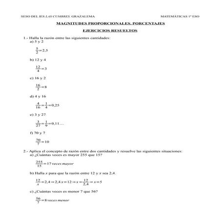 Ejercicios resueltos: PROPORCIONALIDAD 1