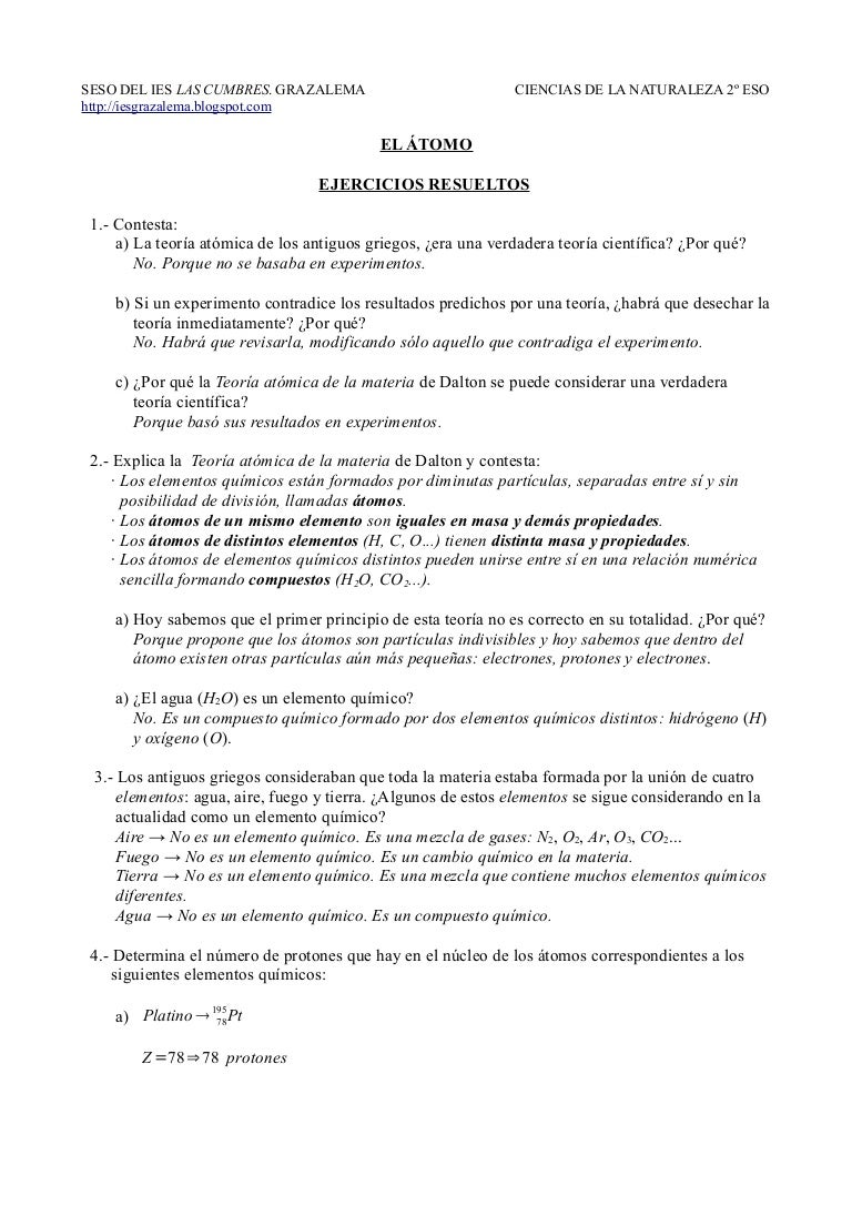 Ejercicios resueltos: ÁTOMOS