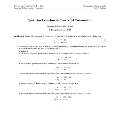 Ejercicios Resueltos de Teoría del Consumidor (Microeconomía UNAB)