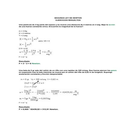 Ejercicios resueltos de la segunda ley de newton
