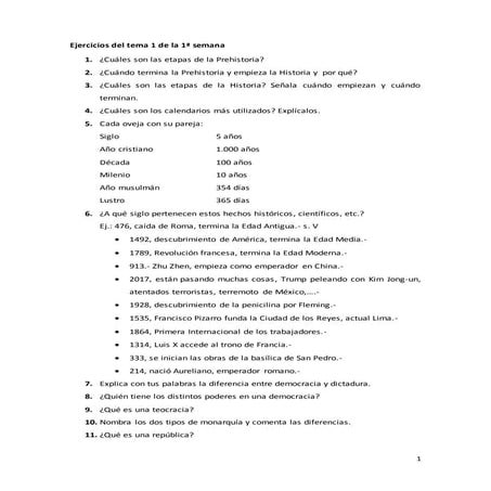 Ejercicios sobre el primer tema de la 1ª semana