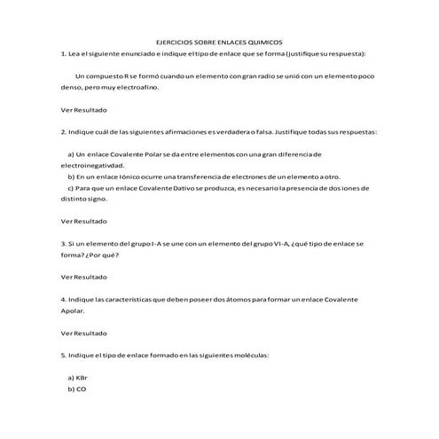Ejercicios sobre enlaces quimicos