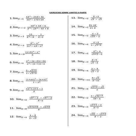 Ejercicios sobre limites
