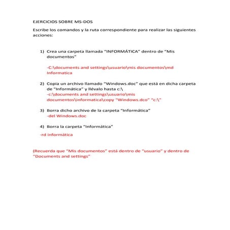 Ejercicios sobre ms dos | DOCX