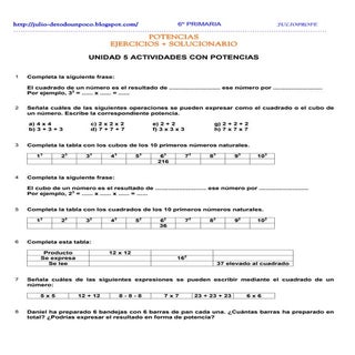 Ejercicios + solucionario potencias