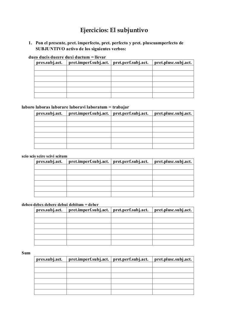 Ejercicios modo subjuntivo latin + oraciones con vocabulario