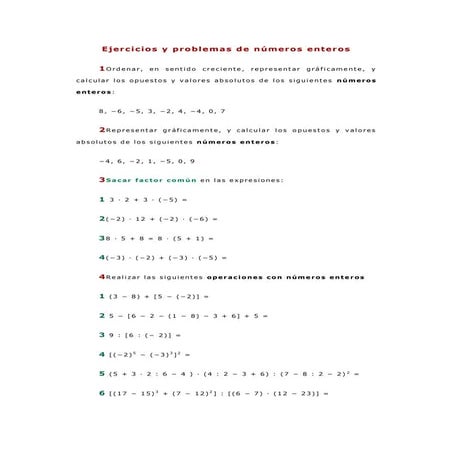 Ejercicios y problemas de números enteros y otros | DOCX