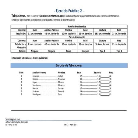Ejercicio tabulaciones 