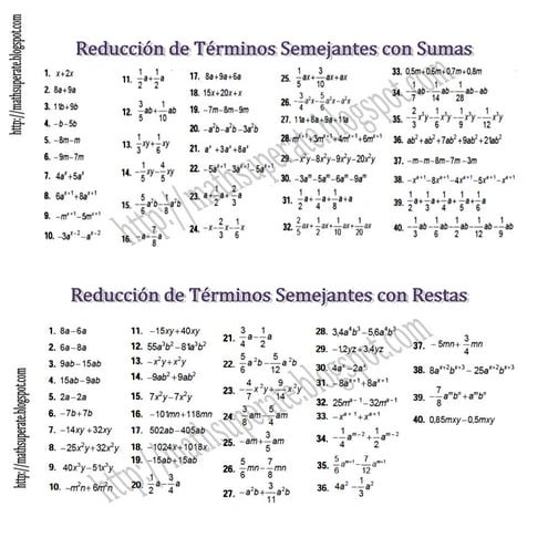 Ejers. reducción de terminos semejantes
