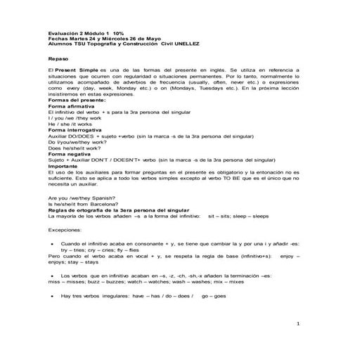 Ejericios Evaluación 2 Inglés Módulo 1