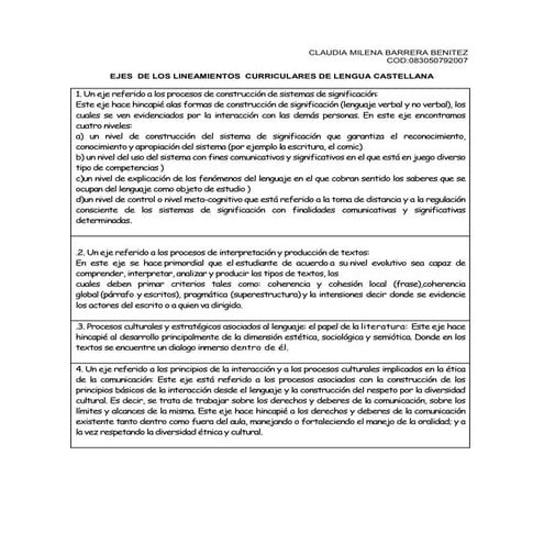 Ejes de los lineamientos  curriculares claudia