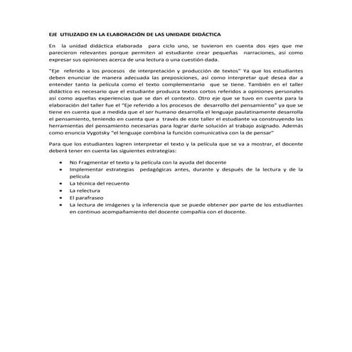 Eje  utilizado en la elaboración de las unidade didáctica yanira