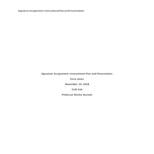 Signature Assignment CUR 516: Instructional Plan and Presentation