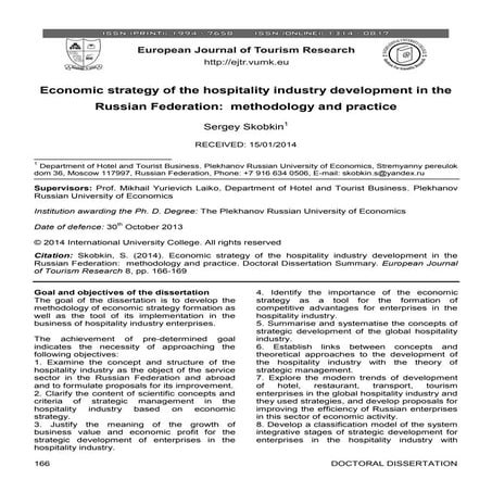Economic strategy of the hospitality industry development in the Russian Fede...