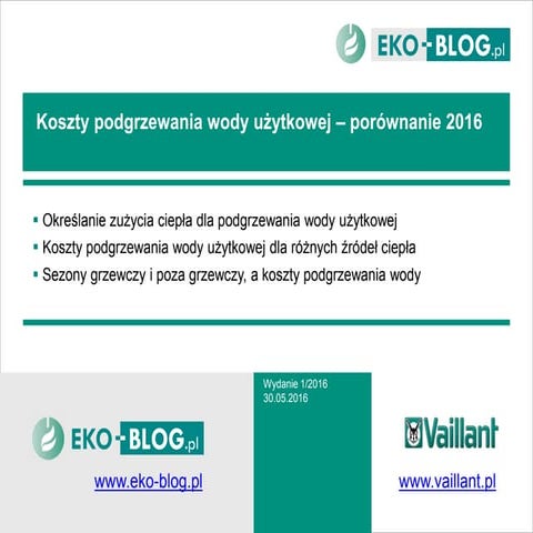 Koszty podgrzewania ciepłej wody użytkowej - porównanie 2016
