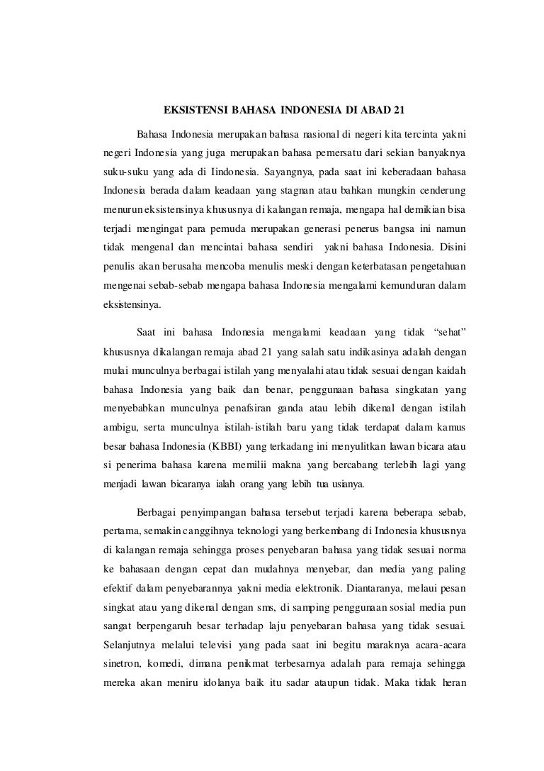 Eksistensi Bahasa Indonesia Di Abad Xxi