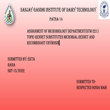 Rennet substitutes and types of rennets ( microbial rennets) | PPTX