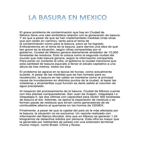 El PROBLEMA DE LA BASURA EN MÉXICO | PDF