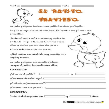 CL 4: El patito travieso. Recurso de: web del maestro.