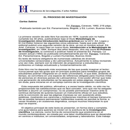 El Proceso De Investigacion Carlos Sabino