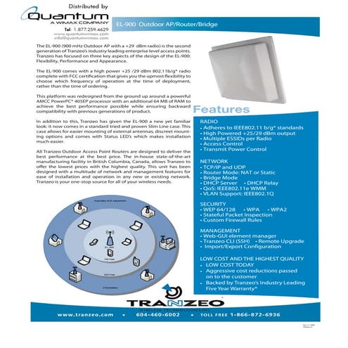Tranzeo EL-900 Outdoor AP/ Router/ Bridge (quantumwimax.com)