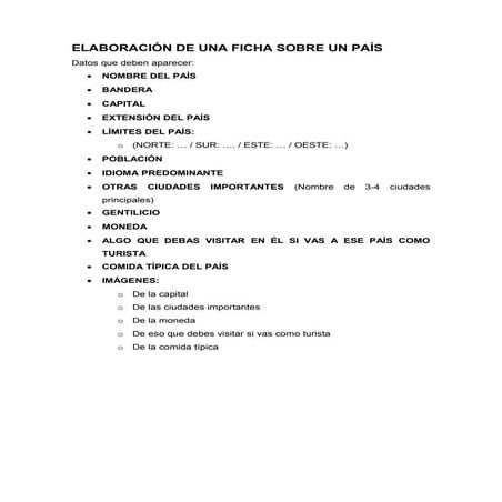 Elaboración de una ficha sobre un país