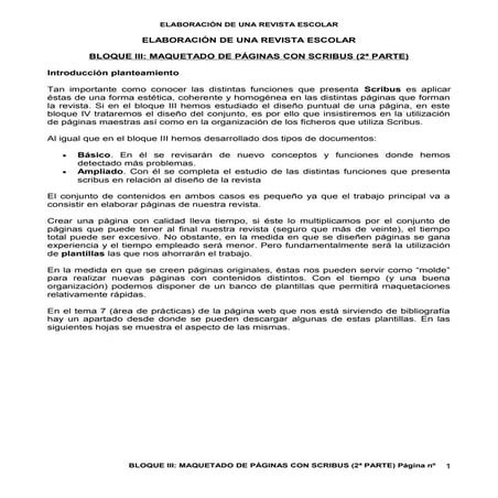 Elaboración de una revista escola bloque iii maquetado de páginas con scribus...