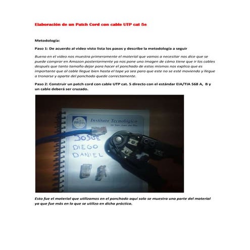 Elaboración de un patch cord con cable utp cat 5e