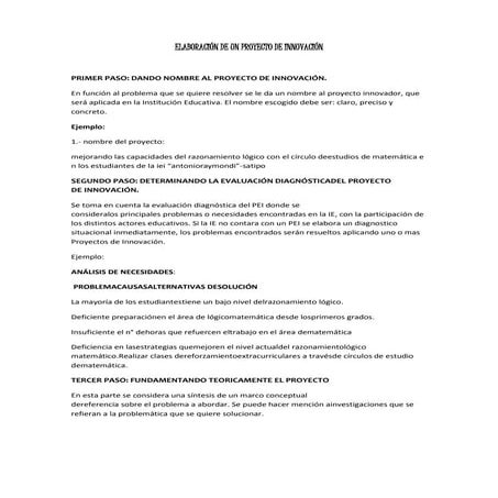 PASOS PARA LA ELABORACION DE UN PROYECTO DE INNOVACION | PPTX