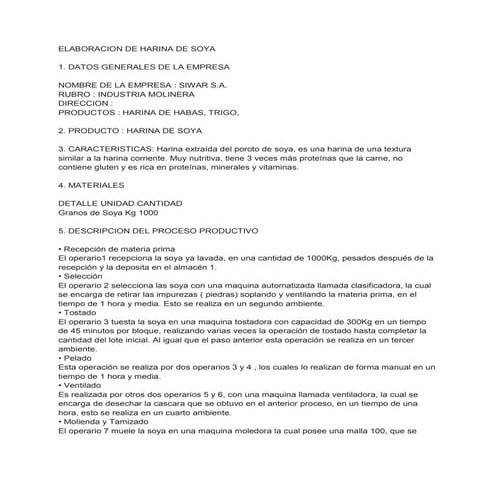 Elaboracion de harina de soya