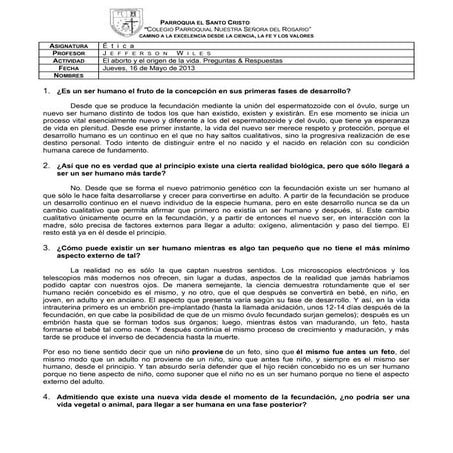 El aborto y el origen de la vida. preguntas & respuestas