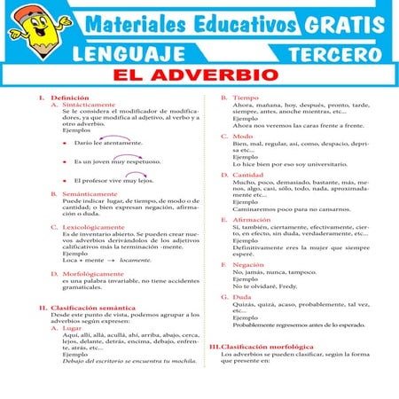 El Adverbio Definicin Clasificacin Y Ejemplos Resultado De Imagen Para