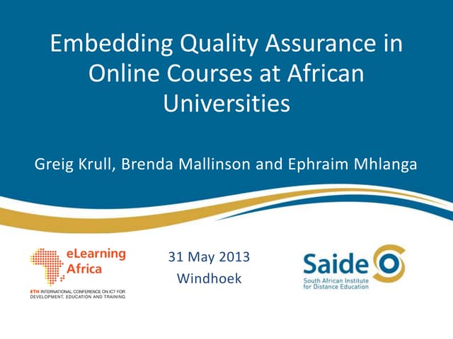 Embedding Quality Assurance in Online Course Design (An African Perspective)