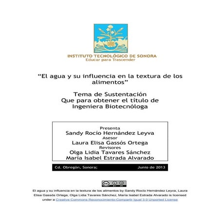 El agua y su influencia en la textura de los  alimentos sandy hernandez et al...