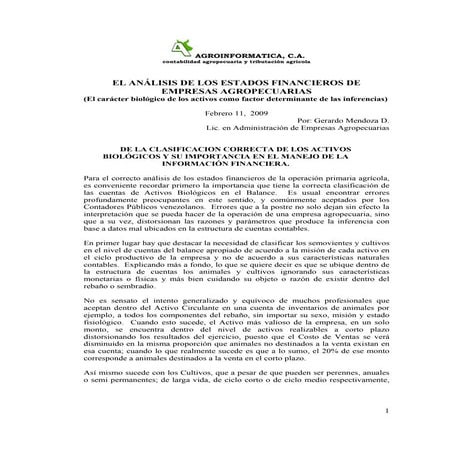 El Analisis Financiero Agropecuario. Por Gerardo Mendoza