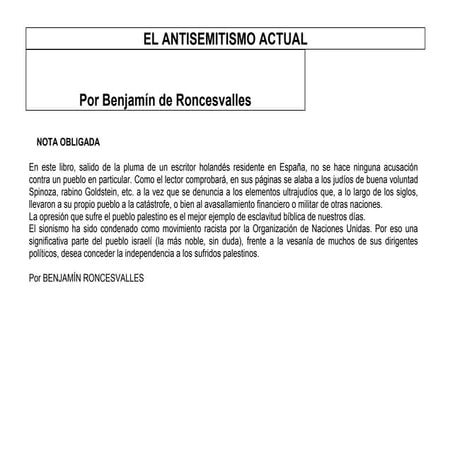 El Antisemitismo Actual.- Benjamín De Roncesvalles-