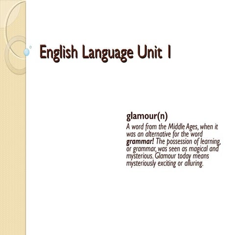 English Language - Lexicology and Word classes
