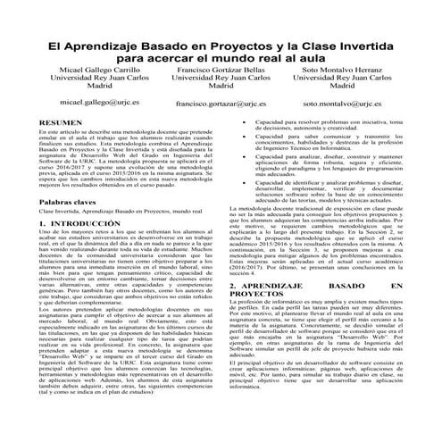 El Aprendizaje Basado en Proyectos y la Clase Invertida para acercar el mundo...