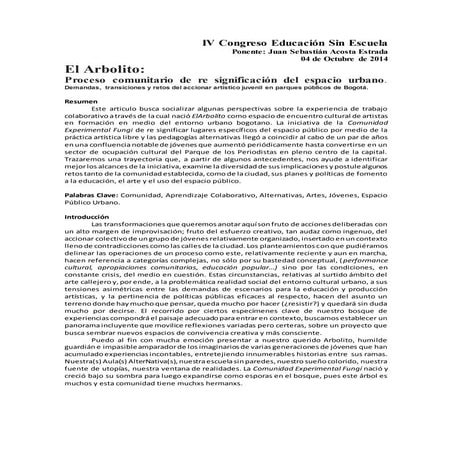 El arbolito: proceso comunitario de re significación del espacio urbano. - Ju...