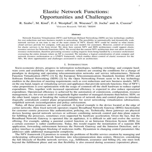 Conference Paper: Elastic Network Functions: opportunities and challenges