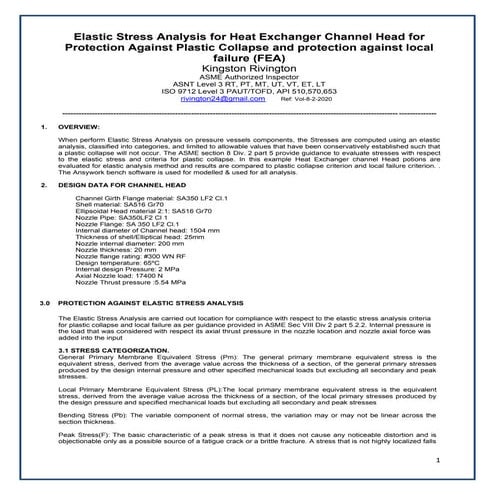 Elastic stress analysis for heat exchanger channel head for protection agains...