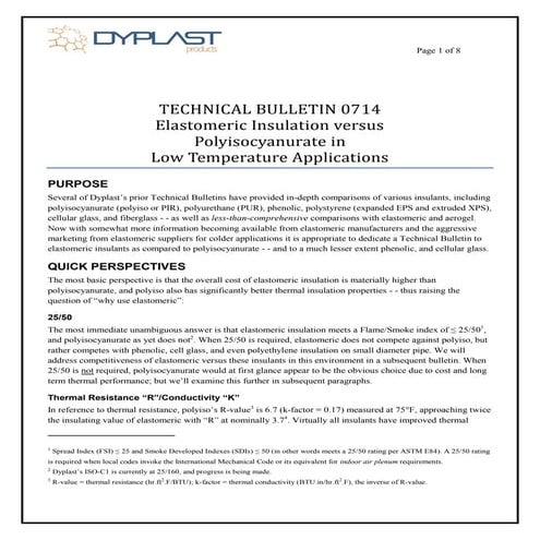 Technical Bulletin 0714 Elastomeric insulation versus polyisocyanurate in low...