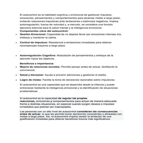 El Autocontrol: Clave para la Gestión Emocional y el Éxito Personal | PDF