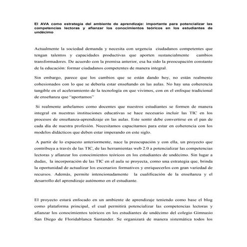 El ava como estrategia del ambiente de aprendizaje