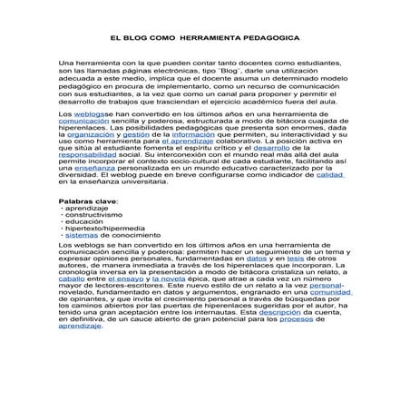 El blog como  herramienta pedagogica