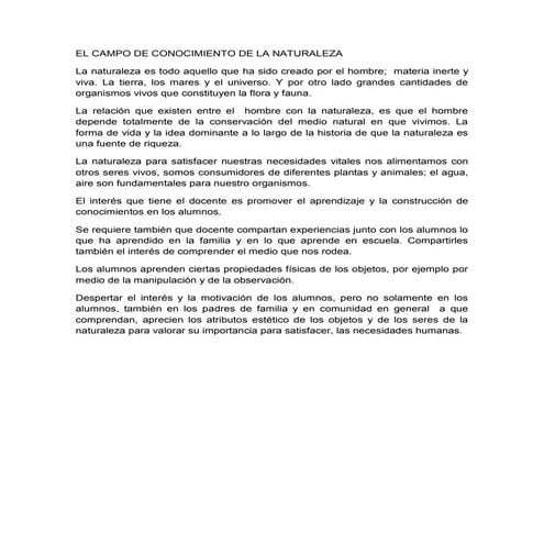 El campo de conocimiento de la naturaleza